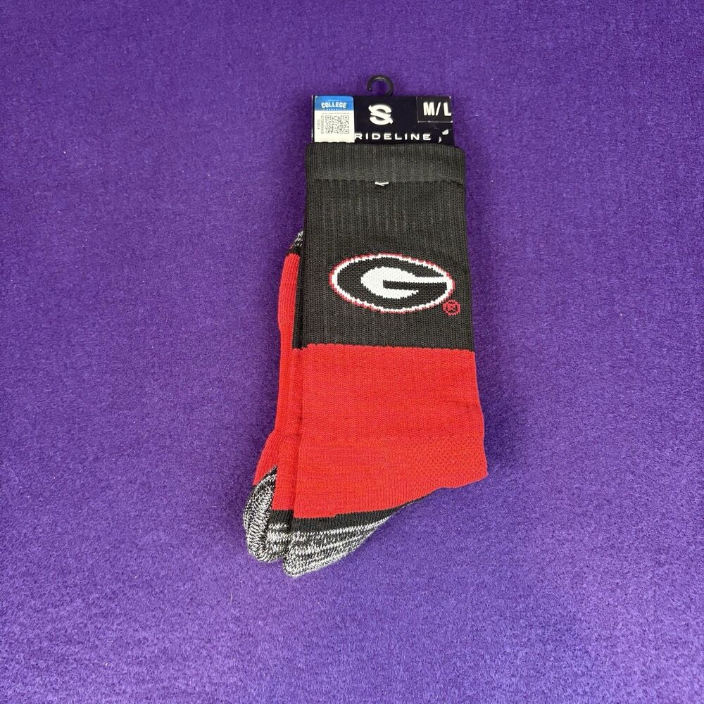 Georgia Bulldogs Knit Crew Socks Medium Large NWT Black Red 1 Pair